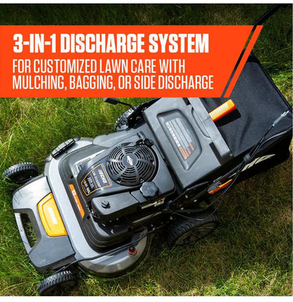 30 in. 223 CC Briggs and Stratton Gas 3-in-1 Dual Twin Blade RWD Self-Propelled Wide Area Lawn Mower with ReadyStart | #0001